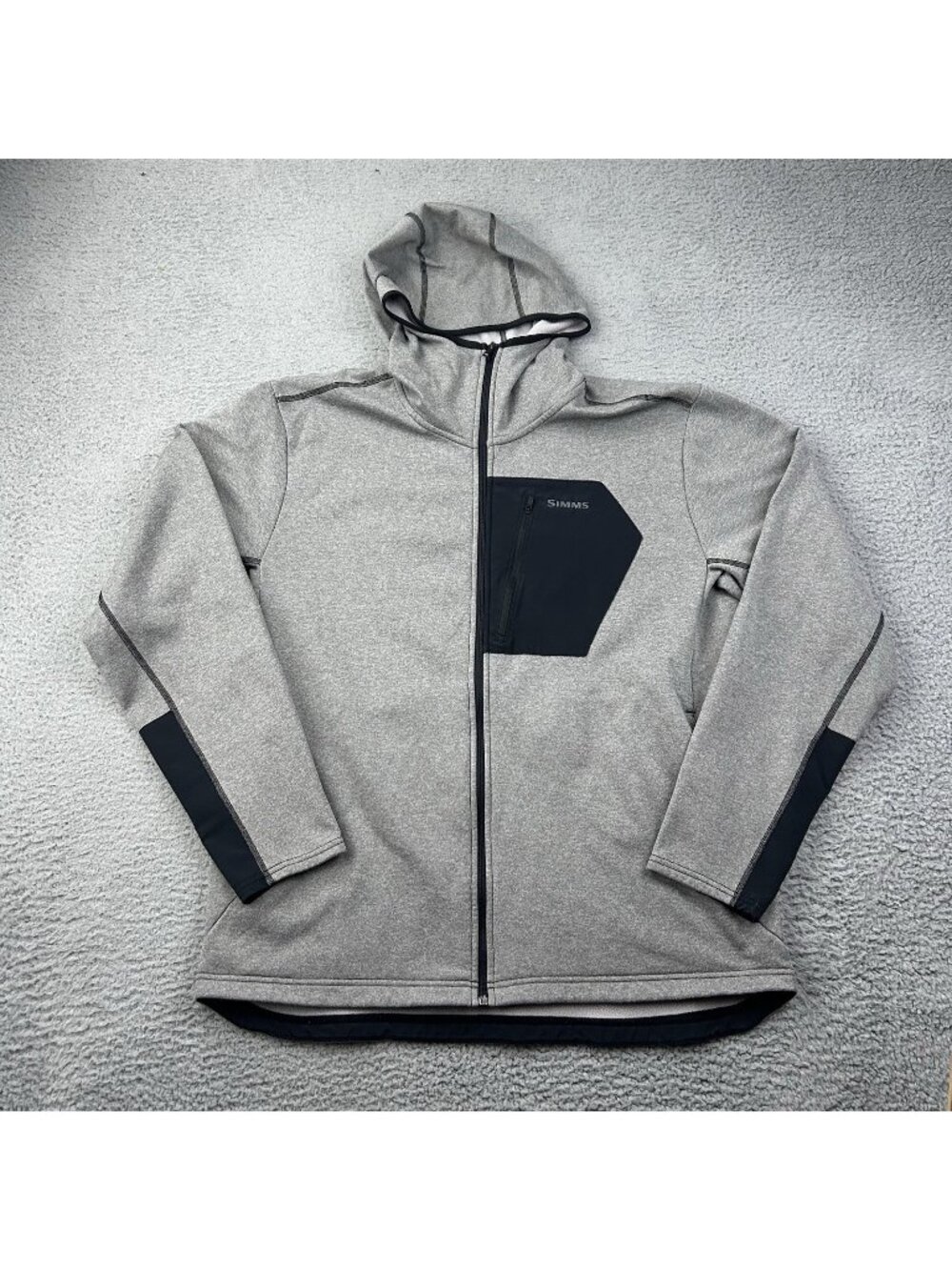 Simms Full Zip CX Hoody Men's XL Gray Black Layer Stretch Hoodie Sweatshirt